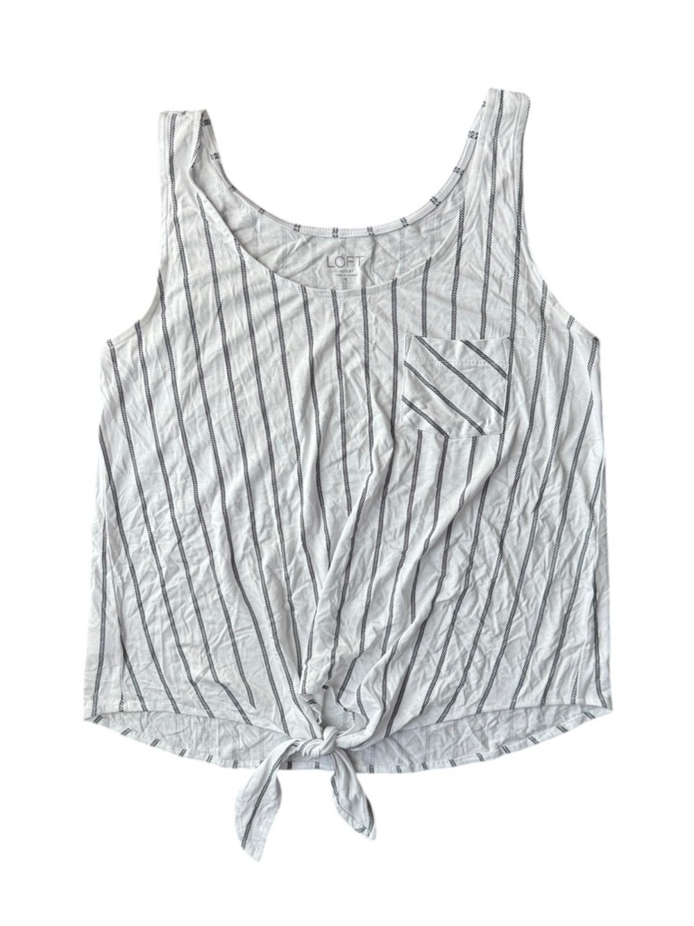 🌼5 For $25🌼 LOFT White Tank Top with Black Pinstripes & Front Tie Size S